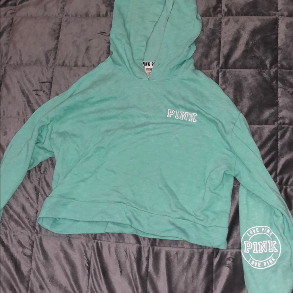 Blue / Teal PINK crop sweatshirt.